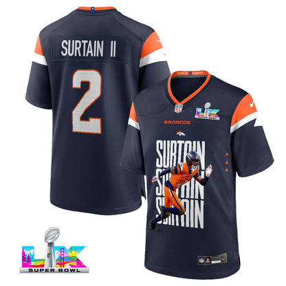 Pat Surtain II 2 Denver Broncos Super Bowl LX Defensive Superstar Men Jersey – Navy