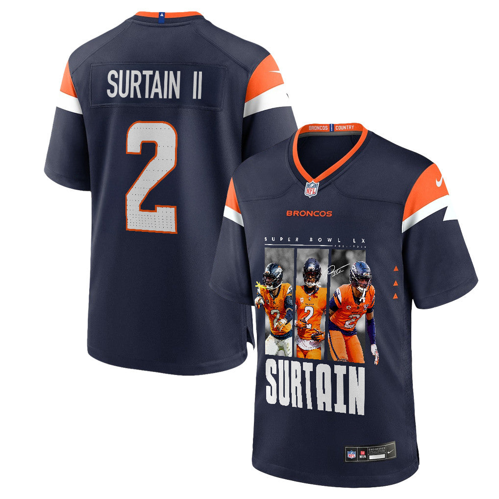 Pat Surtain II 2 Denver Broncos Super Bowl LX Defensive Icon Men Jersey – Navy