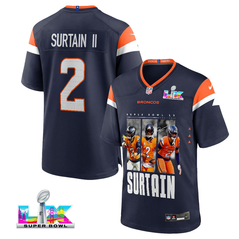 Pat Surtain II 2 Denver Broncos Super Bowl LX Defensive Icon Men Jersey – Navy