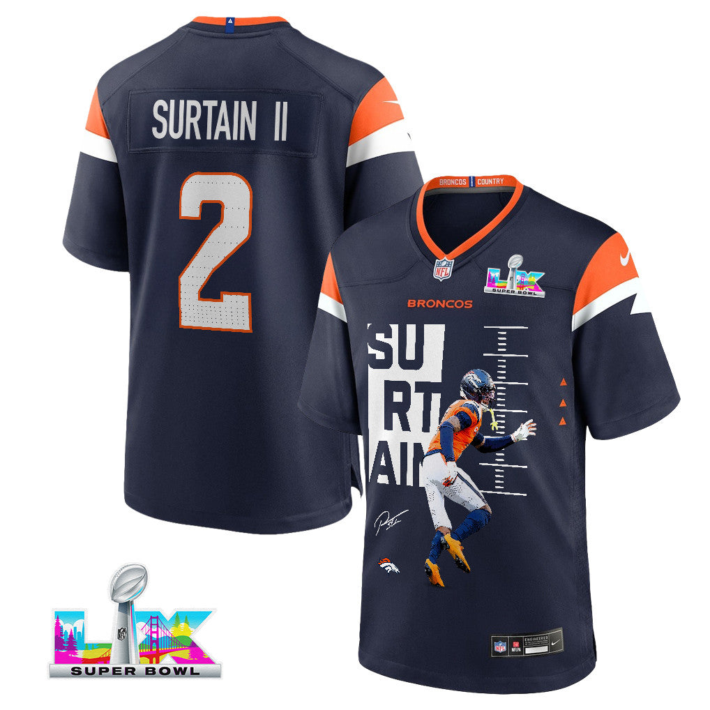 Pat Surtain II 2 Denver Broncos Super Bowl LX Ultimate Gameday Men Jersey – Navy