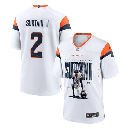 Pat Surtain II 2 Denver Broncos Super Bowl LX Elite Lockdown Corner Game Men Jersey – White