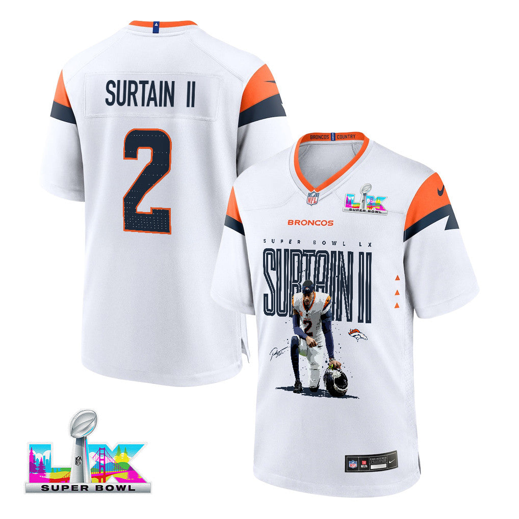 Pat Surtain II 2 Denver Broncos Super Bowl LX Elite Lockdown Corner Game Men Jersey – White