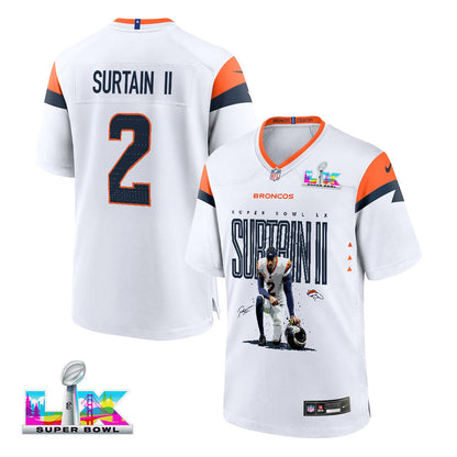 Pat Surtain II 2 Denver Broncos Super Bowl LX Elite Lockdown Corner Game Men Jersey – White