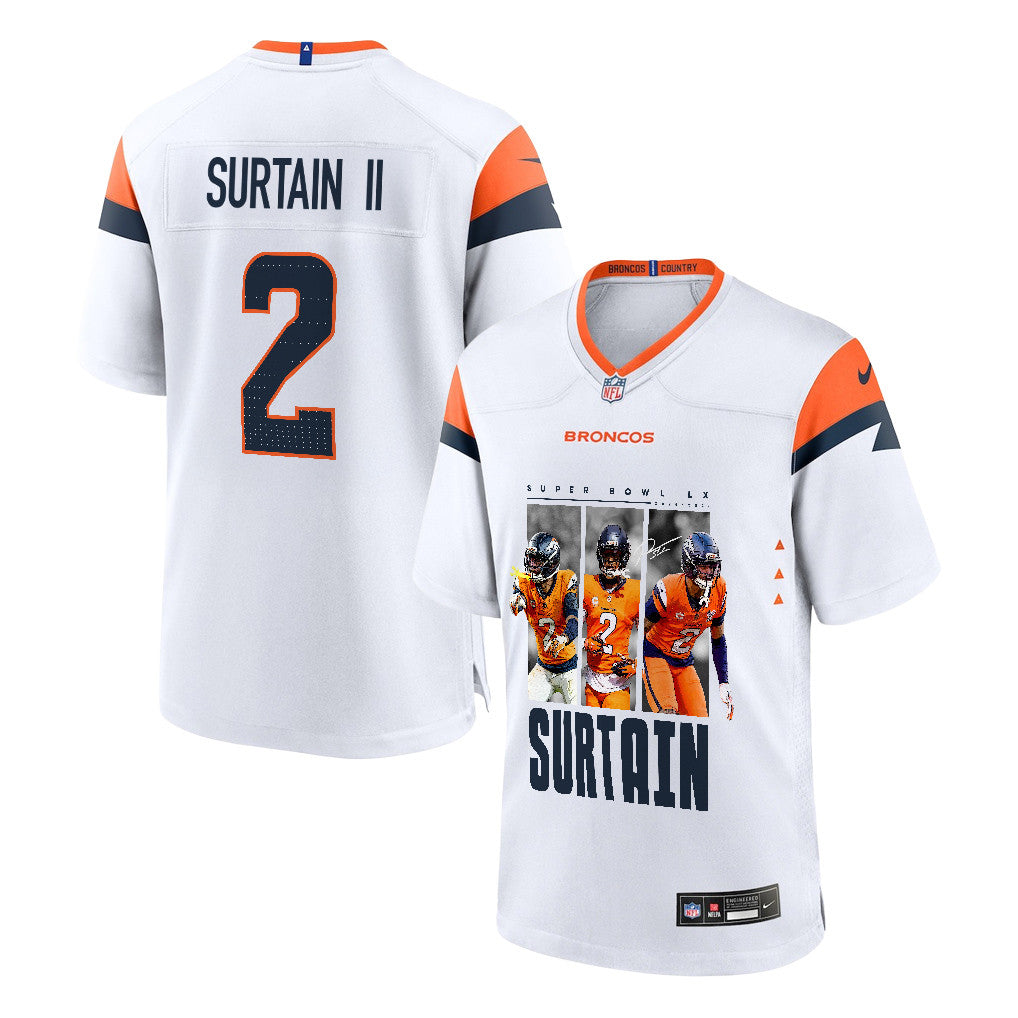 Pat Surtain II 2 Denver Broncos Super Bowl LX Defensive Icon Game Men Jersey – White