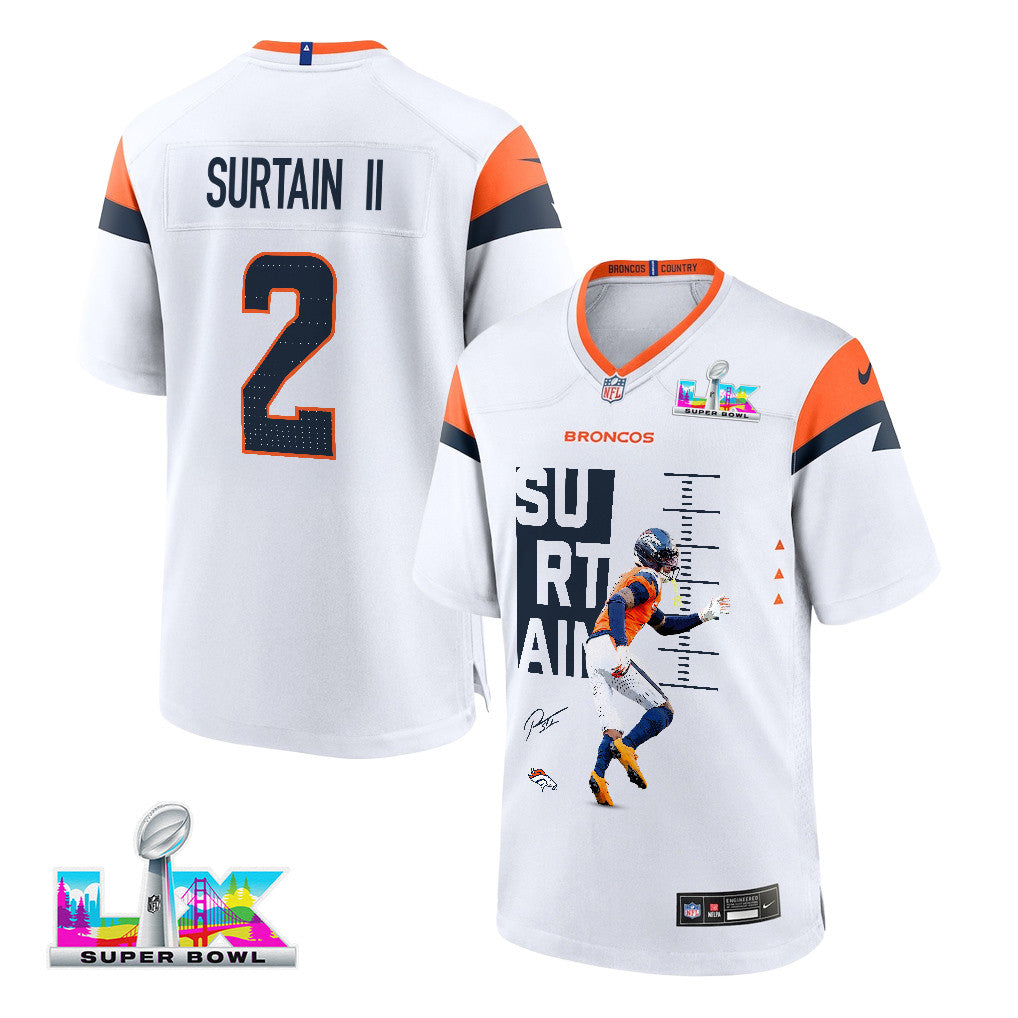 Pat Surtain II 2 Denver Broncos Super Bowl LX Ultimate Gameday Game Men Jersey – White