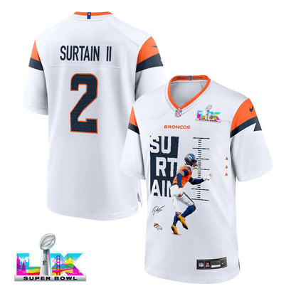 Pat Surtain II 2 Denver Broncos Super Bowl LX Ultimate Gameday Game Men Jersey – White