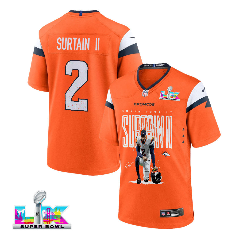 Pat Surtain II 2 Denver Broncos Super Bowl LX Elite Lockdown Corner Game Men Jersey – Orange