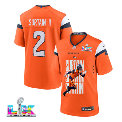 Pat Surtain II 2 Denver Broncos Super Bowl LX Defensive Superstar Game Men Jersey – Orange