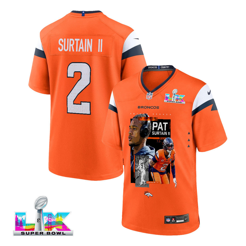 Pat Surtain II 2 Denver Broncos Super Bowl LX Next-Gen Legend Game Men Jersey – Orange