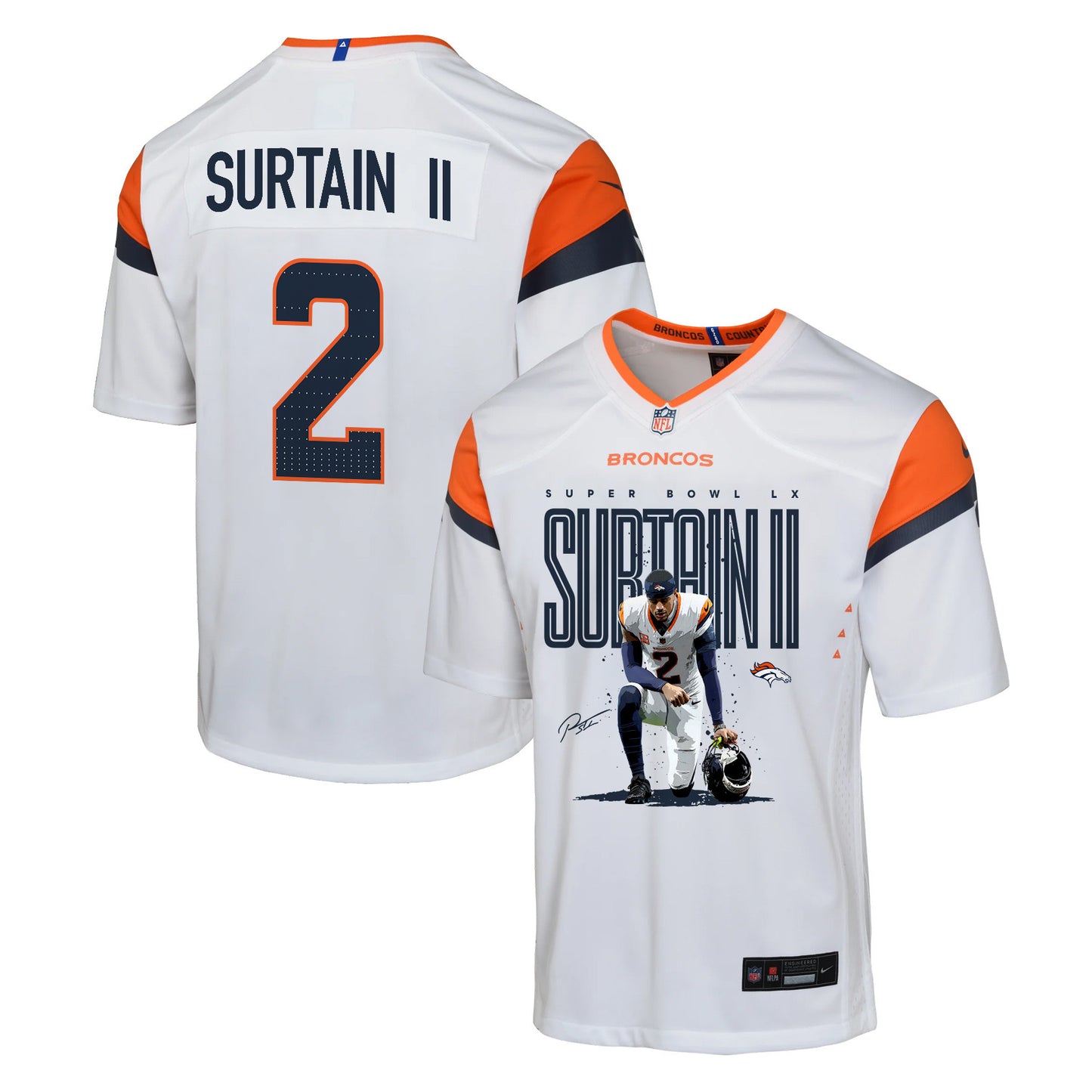Pat Surtain II 2 Denver Broncos Super Bowl LX Elite Lockdown Corner Game YOUTH Jersey – White