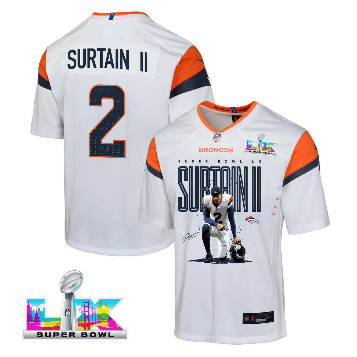 Pat Surtain II 2 Denver Broncos Super Bowl LX Elite Lockdown Corner Game YOUTH Jersey – White
