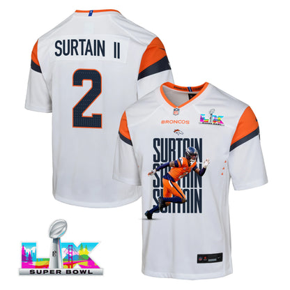 Pat Surtain II 2 Denver Broncos Super Bowl LX Defensive Superstar Game YOUTH Jersey – White
