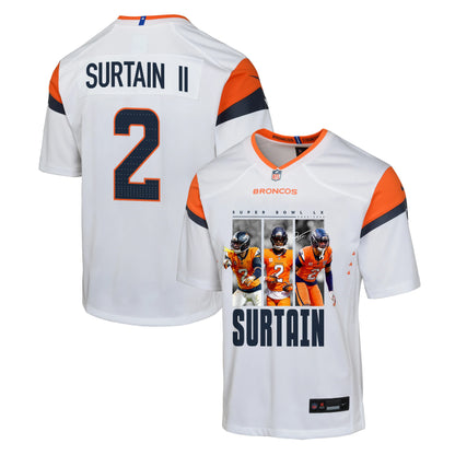 Pat Surtain II 2 Denver Broncos Super Bowl LX Defensive Icon Game YOUTH Jersey – White