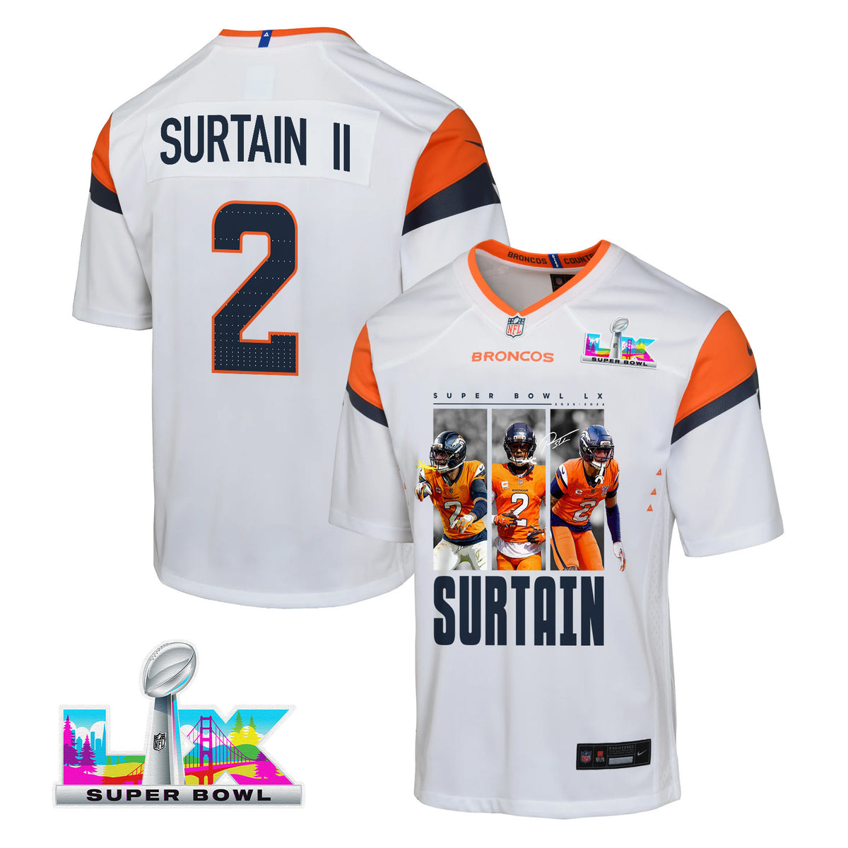 Pat Surtain II 2 Denver Broncos Super Bowl LX Defensive Icon Game YOUTH Jersey – White