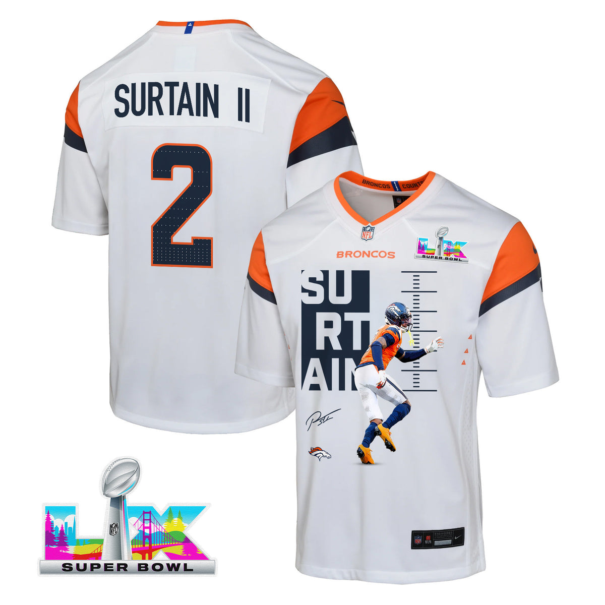 Pat Surtain II 2 Denver Broncos Super Bowl LX Ultimate Gameday Game YOUTH Jersey – White