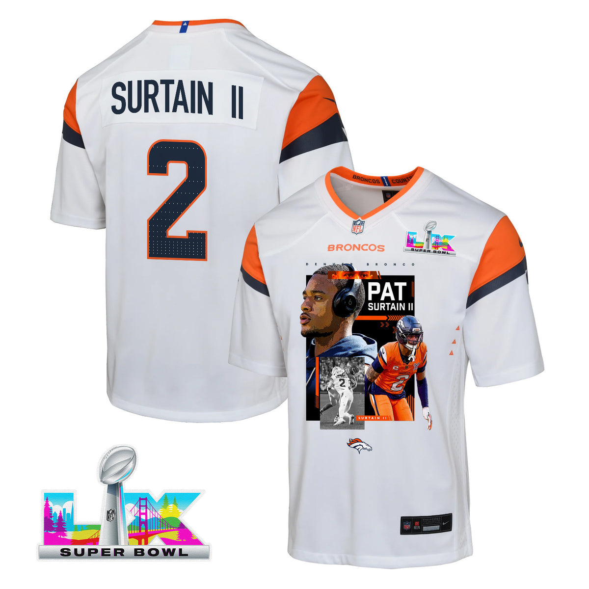 Pat Surtain II 2 Denver Broncos Super Bowl LX Next-Gen Legend Game YOUTH Jersey – White