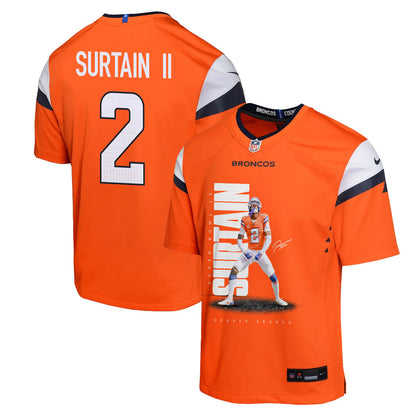 Pat Surtain II 2 Denver Broncos Super Bowl LX Shutdown Defender Game YOUTH Jersey – Orange