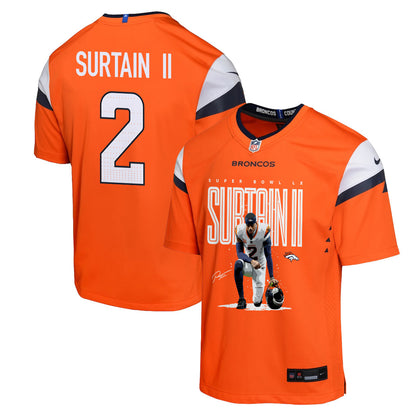 Pat Surtain II 2 Denver Broncos Super Bowl LX Elite Lockdown Corner Game YOUTH Jersey – Orange