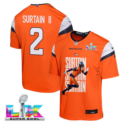 Pat Surtain II 2 Denver Broncos Super Bowl LX Defensive Superstar Game YOUTH Jersey – Orange