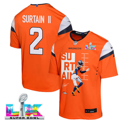 Pat Surtain II 2 Denver Broncos Super Bowl LX Ultimate Gameday Game YOUTH Jersey – Orange