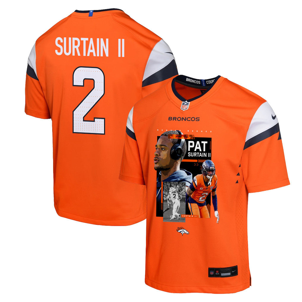 Pat Surtain II 2 Denver Broncos Super Bowl LX Next-Gen Legend Game YOUTH Jersey – Orange