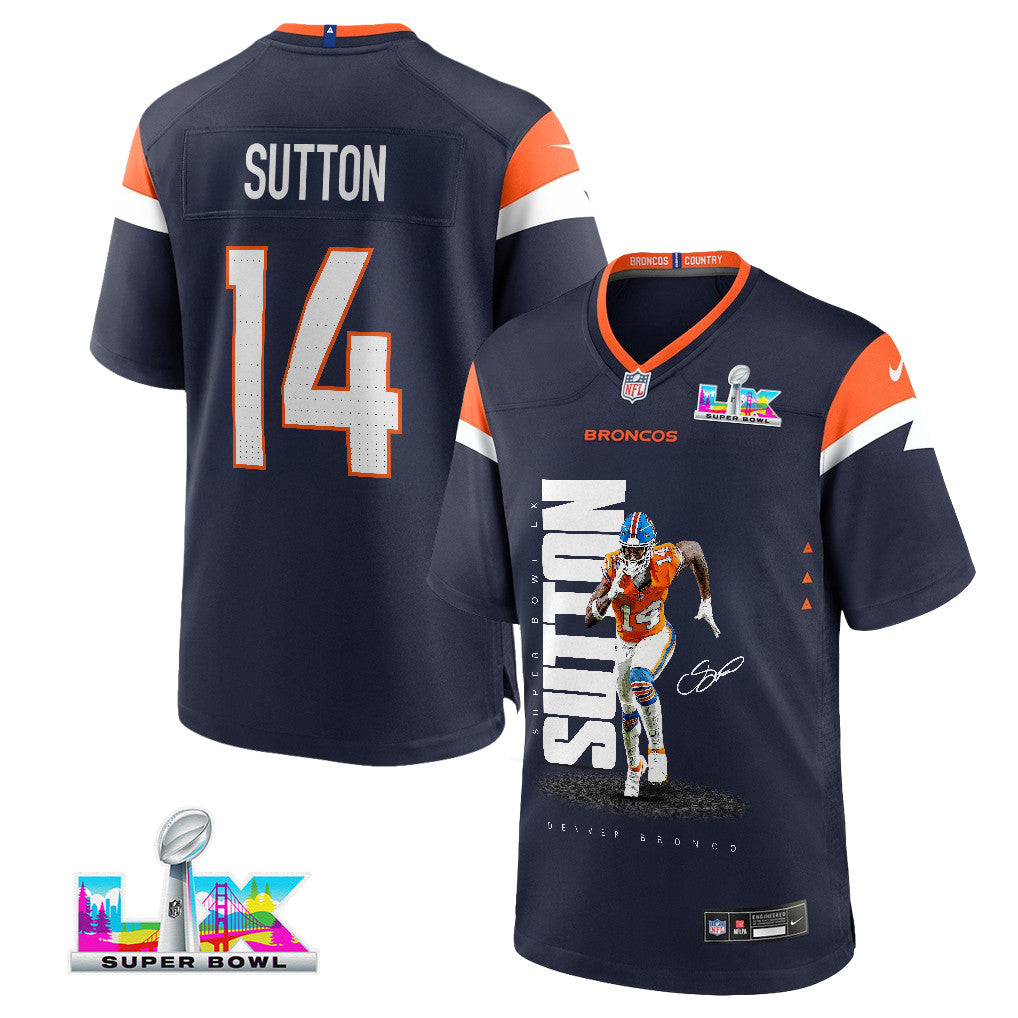 Courtland Sutton 14 Denver Broncos Super Bowl LX Dominant Playmaker Men Jersey – Navy