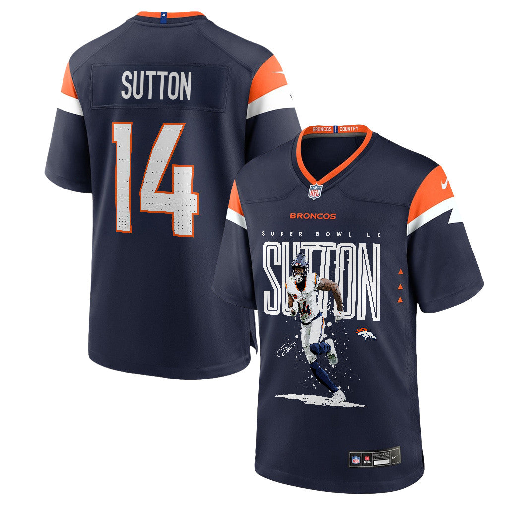 Courtland Sutton 14 Denver Broncos Super Bowl LX Game-Breaking Star Men Jersey – Navy