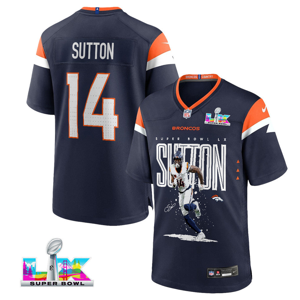 Courtland Sutton 14 Denver Broncos Super Bowl LX Game-Breaking Star Men Jersey – Navy