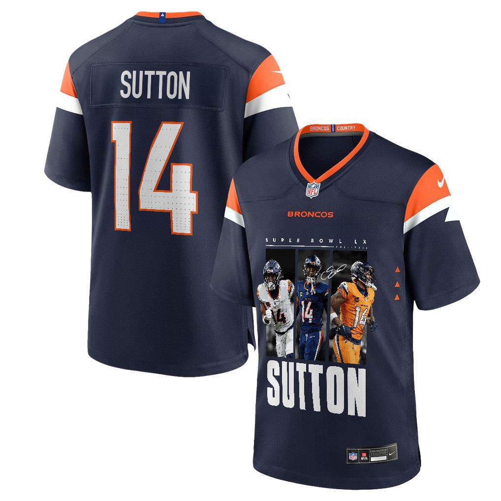 Courtland Sutton 14 Denver Broncos Super Bowl LX Offensive Powerhouse Men Jersey – Navy