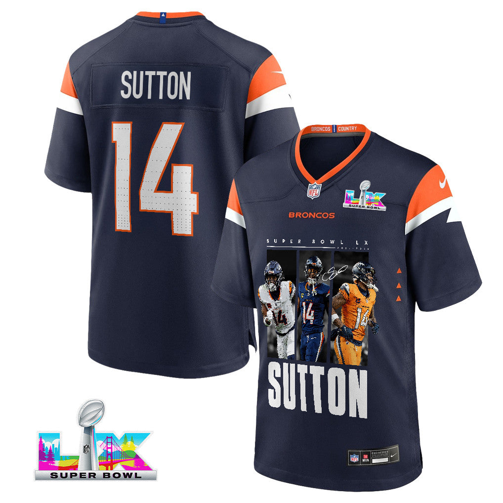 Courtland Sutton 14 Denver Broncos Super Bowl LX Offensive Powerhouse Men Jersey – Navy