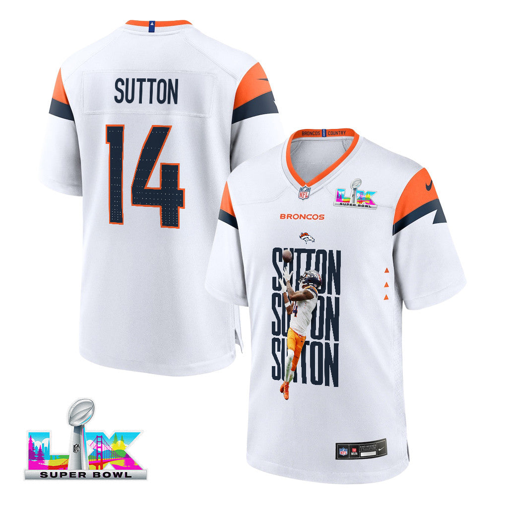 Courtland Sutton 14 Denver Broncos Super Bowl LX Championship-Ready Men Game Jersey – White