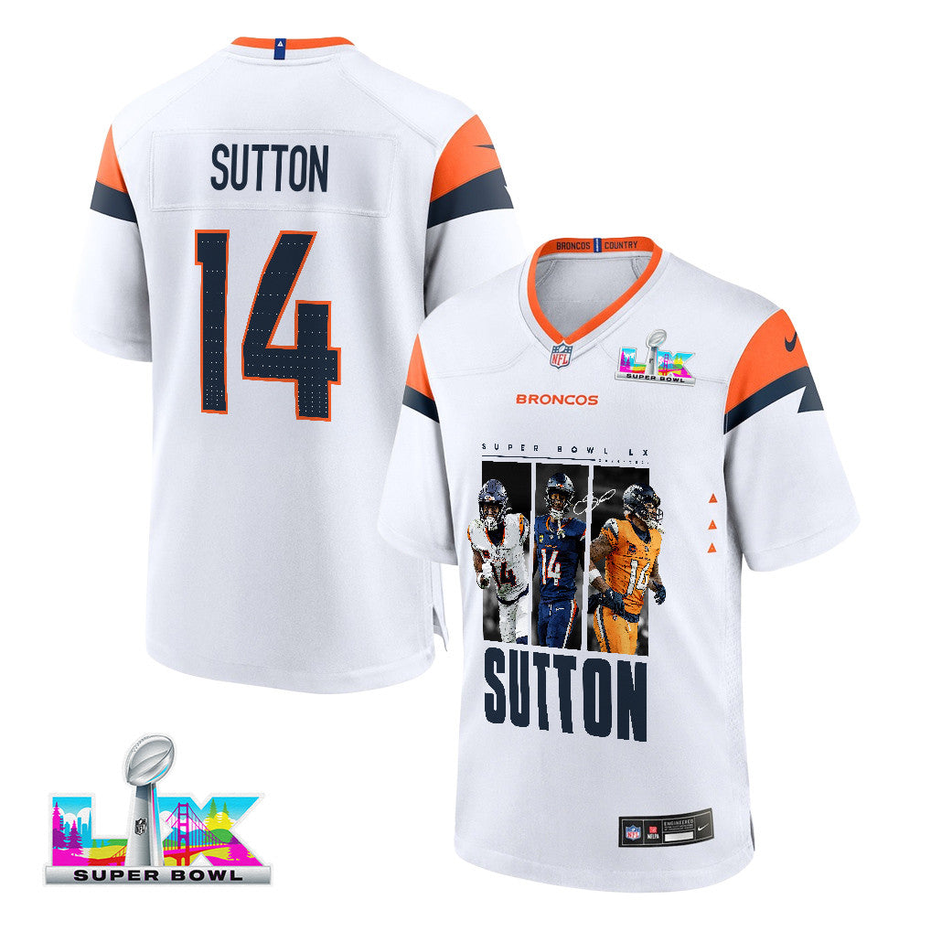 Courtland Sutton 14 Denver Broncos Super Bowl LX Fan-Favorite Icon Men Game Jersey – White