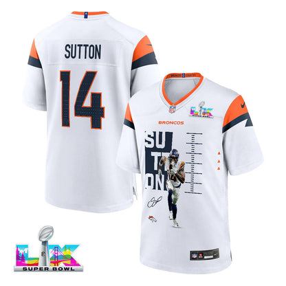 Courtland Sutton 14 Denver Broncos Super Bowl LX Offensive Powerhouse Men Game Jersey – White