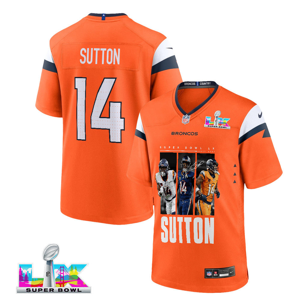 Courtland Sutton 14 Denver Broncos Super Bowl LX Offensive Powerhouse Men Game Jersey – Orange