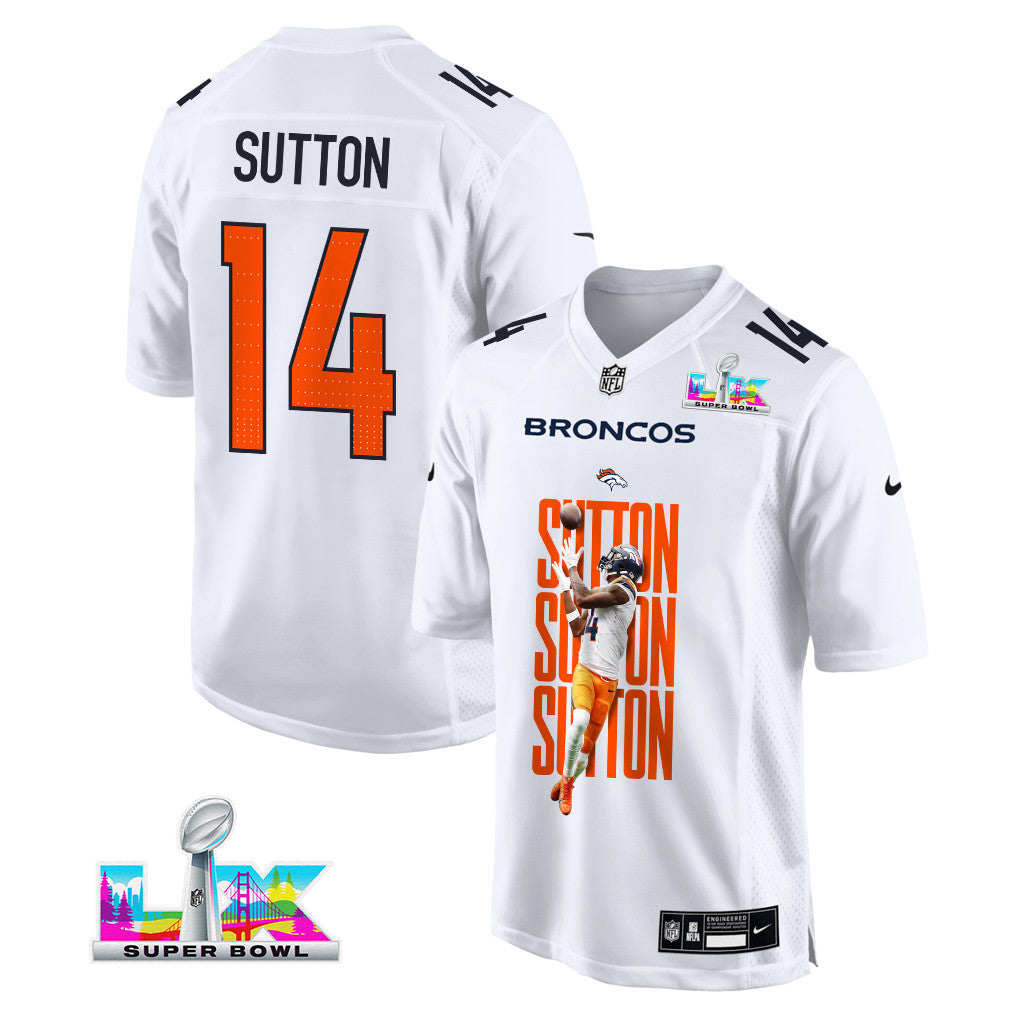 Courtland Sutton 14 Denver Broncos Super Bowl LX Championship-Ready Men Jersey – White