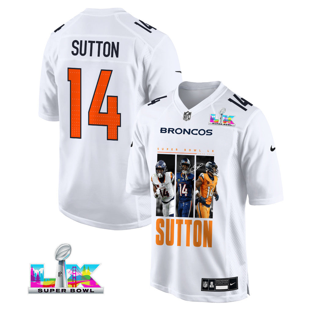 Courtland Sutton 14 Denver Broncos Super Bowl LX Offensive Powerhouse Men Jersey – White
