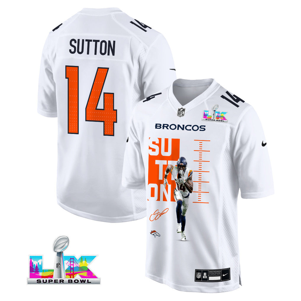 Courtland Sutton 14 Denver Broncos Super Bowl LX Fan-Favorite Icon Men Jersey – White