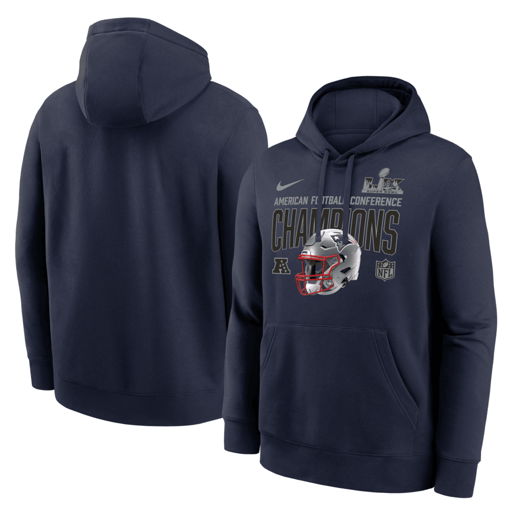 New England Patriots 2025 AFC Champions Glory Shield Hoodie - Navy