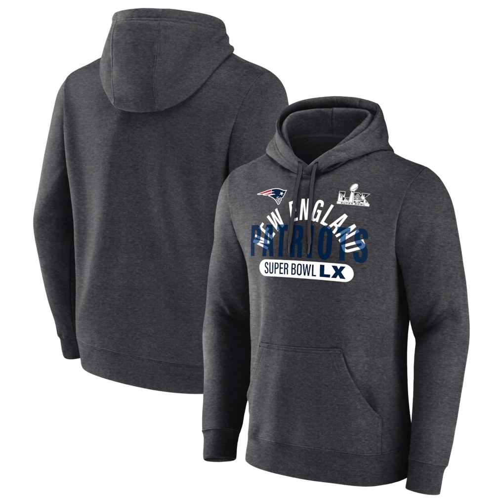 New England Patriots Super Bowl LX Game Plan Hoodie - Heather Charcoal