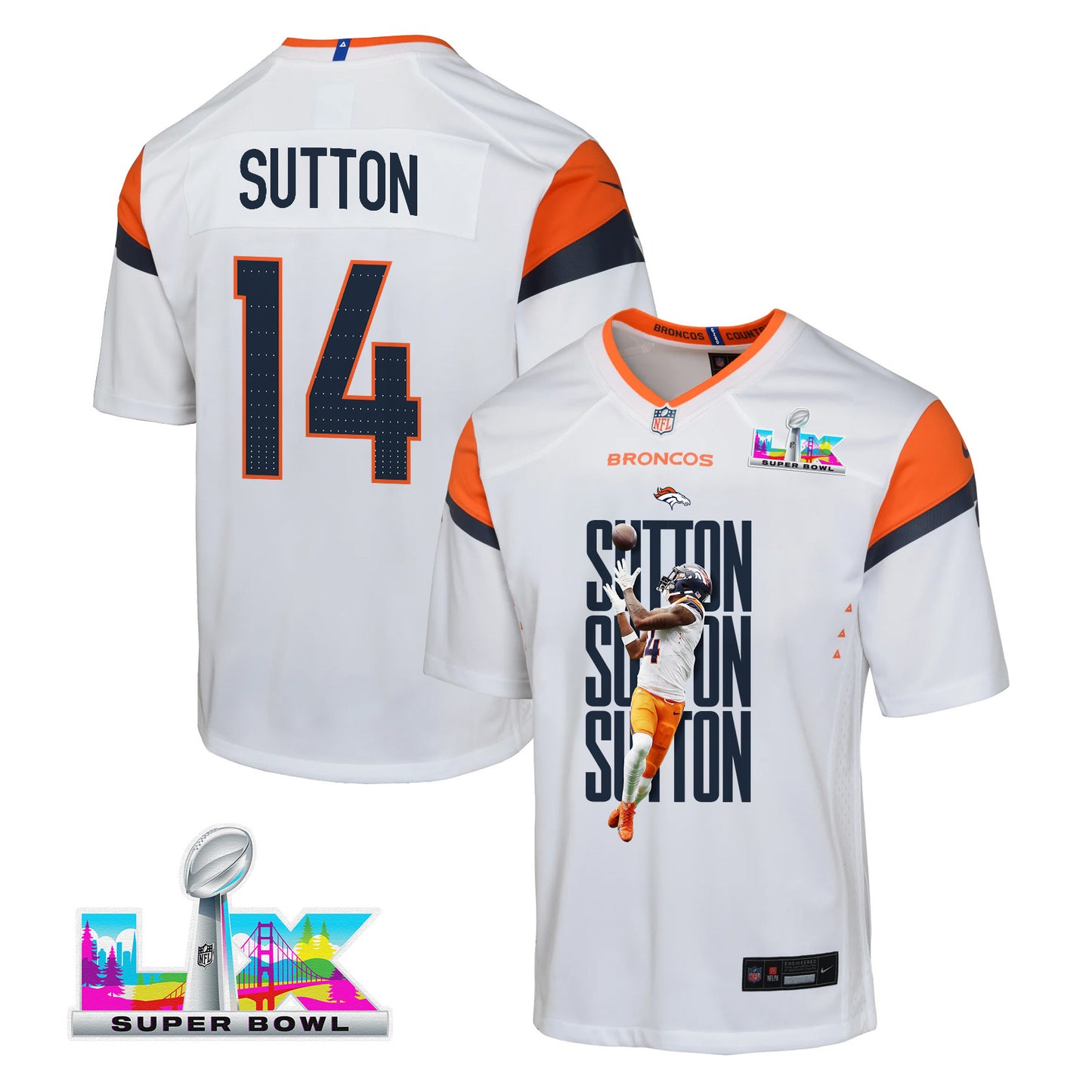Courtland Sutton 14 Denver Broncos Super Bowl LX Championship-Ready YOUTH Jersey – White