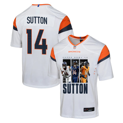 Courtland Sutton 14 Denver Broncos Super Bowl LX Offensive Powerhouse YOUTH Jersey – White