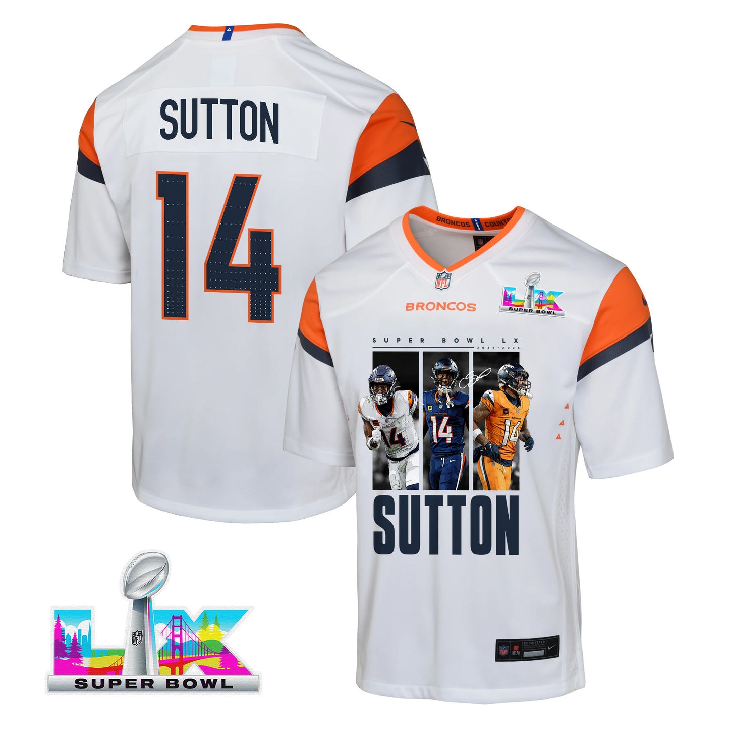 Courtland Sutton 14 Denver Broncos Super Bowl LX Offensive Powerhouse YOUTH Jersey – White