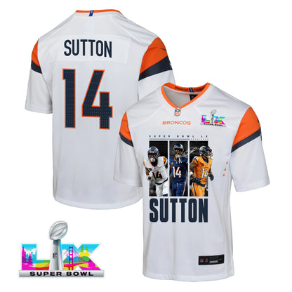 Courtland Sutton 14 Denver Broncos Super Bowl LX Offensive Powerhouse YOUTH Jersey – White