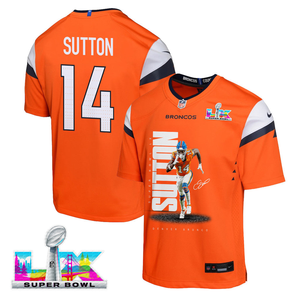 Courtland Sutton 14 Denver Broncos Super Bowl LX Dominant Playmaker YOUTH Jersey – Orange