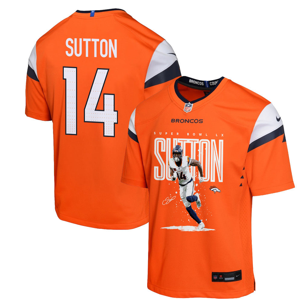 Courtland Sutton 14 Denver Broncos Super Bowl LX Game-Breaking Star YOUTH Jersey – Orange
