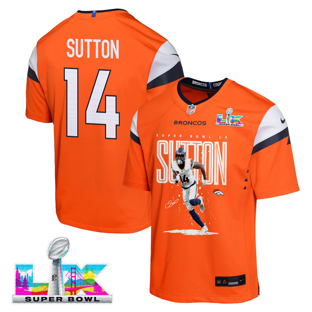 Courtland Sutton 14 Denver Broncos Super Bowl LX Game-Breaking Star YOUTH Jersey – Orange
