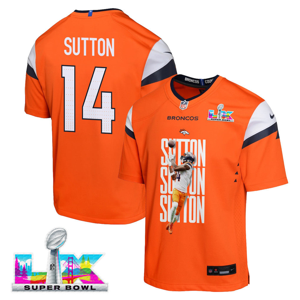 Courtland Sutton 14 Denver Broncos Super Bowl LX Championship-Ready YOUTH Jersey – Orange