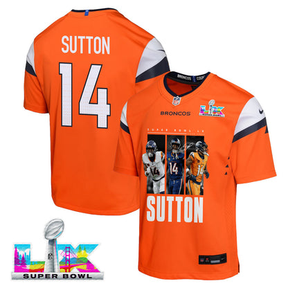Courtland Sutton 14 Denver Broncos Super Bowl LX Offensive Powerhouse YOUTH Jersey – Orange