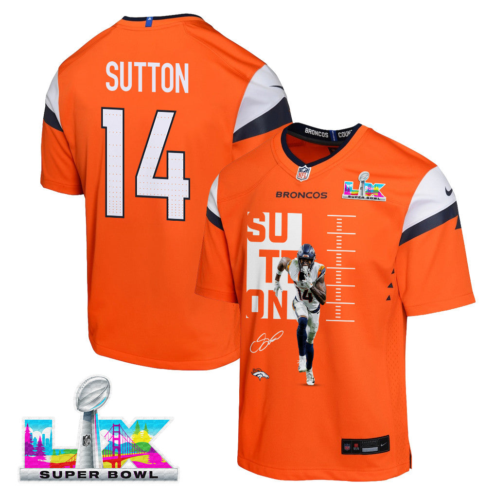 Courtland Sutton 14 Denver Broncos Super Bowl LX Fan-Favorite Icon YOUTH Jersey – Orange