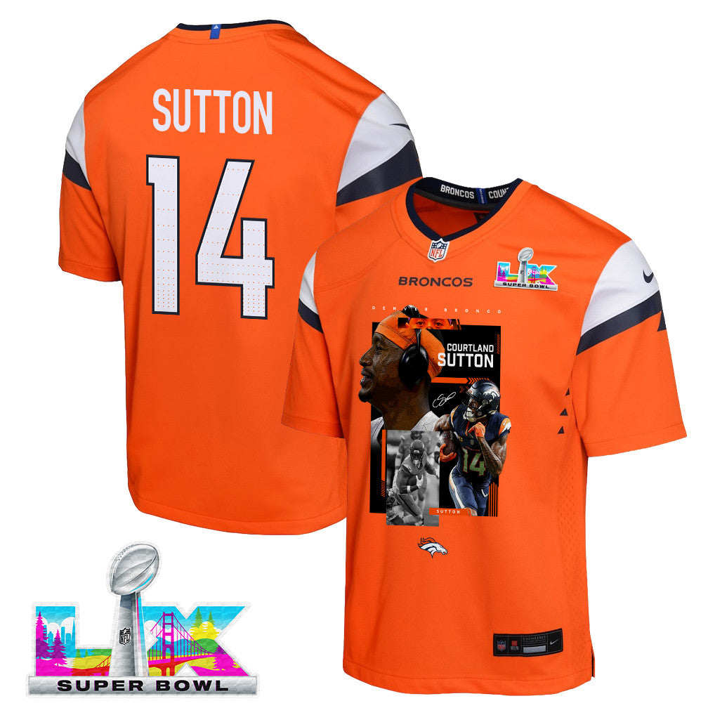 Courtland Sutton 14 Denver Broncos Super Bowl LX High-Impact Performer YOUTH Jersey – Orange